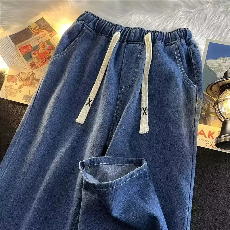 Loose Fit Straight Leg Men's Jeans Casual High Street American Sle Spring Autumn Dstring Waist Corduroy Teenager Faion