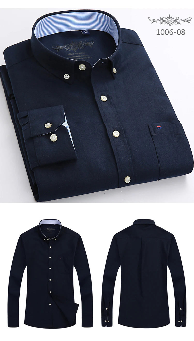 New Cotton Mens Striped Plaid Print Oxford Spinning Casual Long Sleeve Shirt Comfortable Collar Button Slim Male Business Shirts