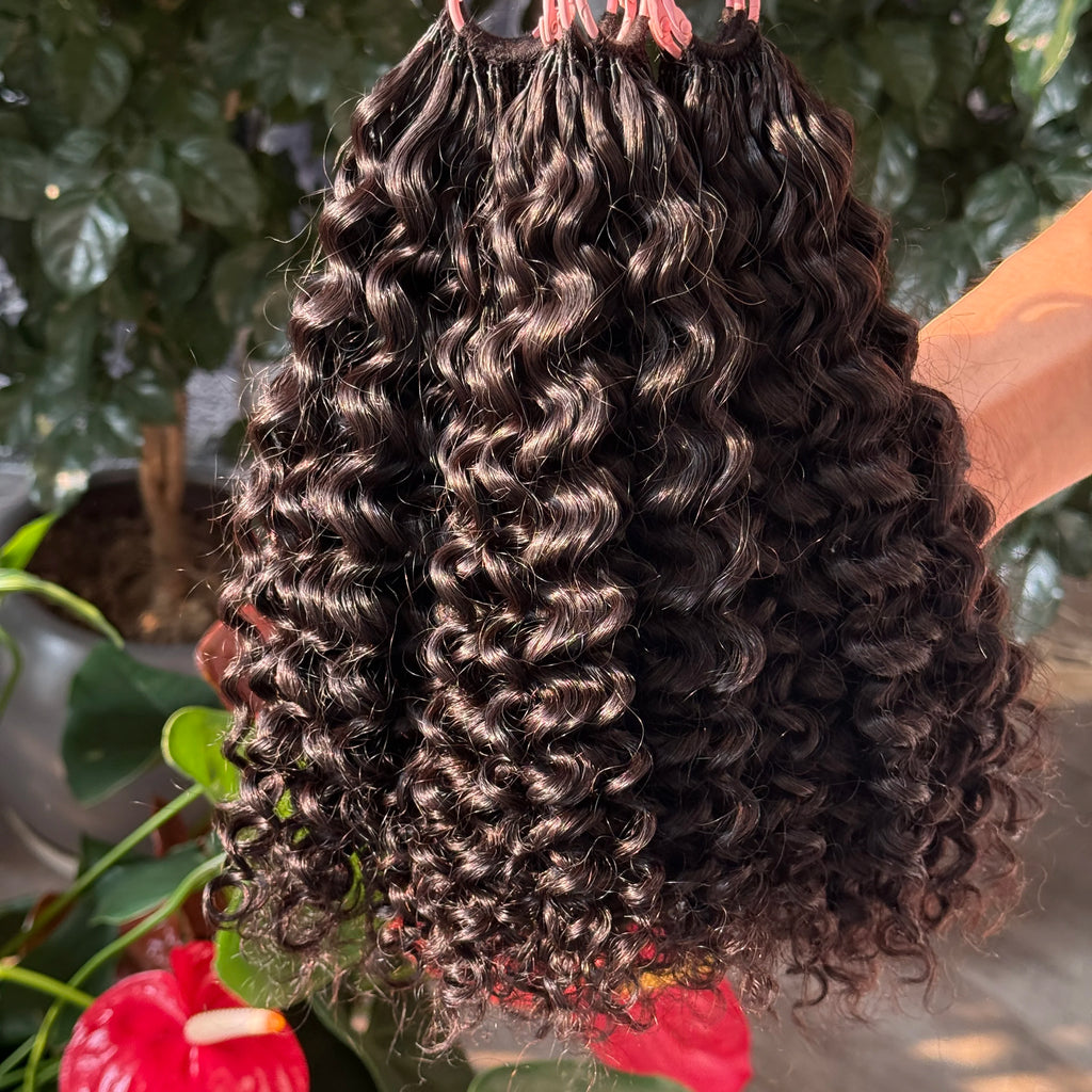 Pre-Separated Feather Crochet Human Hair Bundles Jerry Kinky Curly Deep Wave Hair Miracle Knots Braiding hair for Women