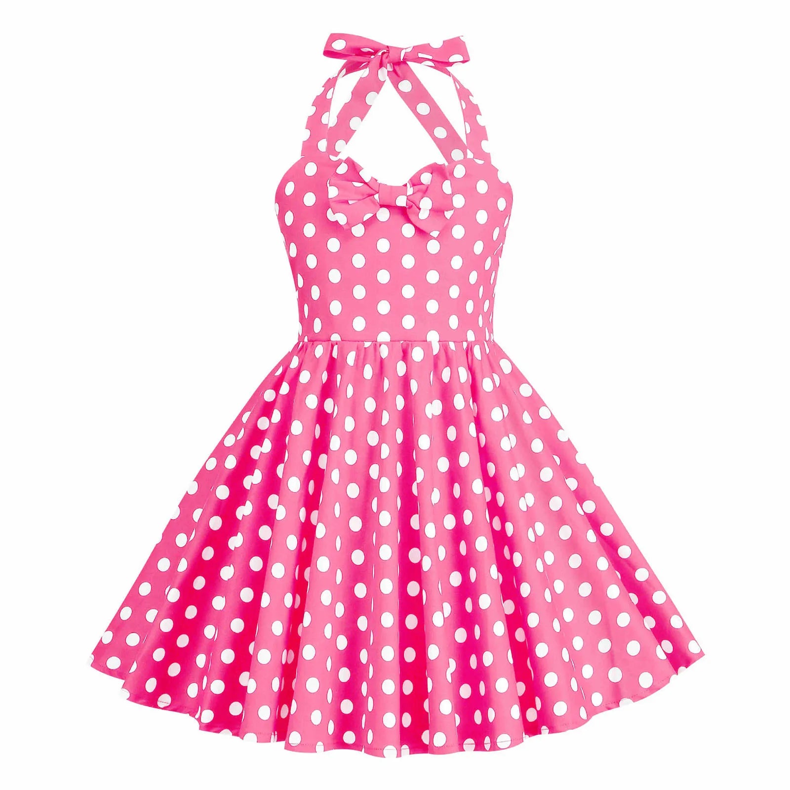 Kids Girls Vintage Halterneck Dress Polka Dots Cherry Strawberry Daily Birthday Party 1950s Swing Dress Summer Princess Dress