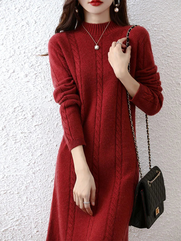 Cashmere Women's Sweater Knitted Dresses 100% Merino Wool Ladies Autumn Warm Elegant Dress Winter Female Pullovers Casual Skirts