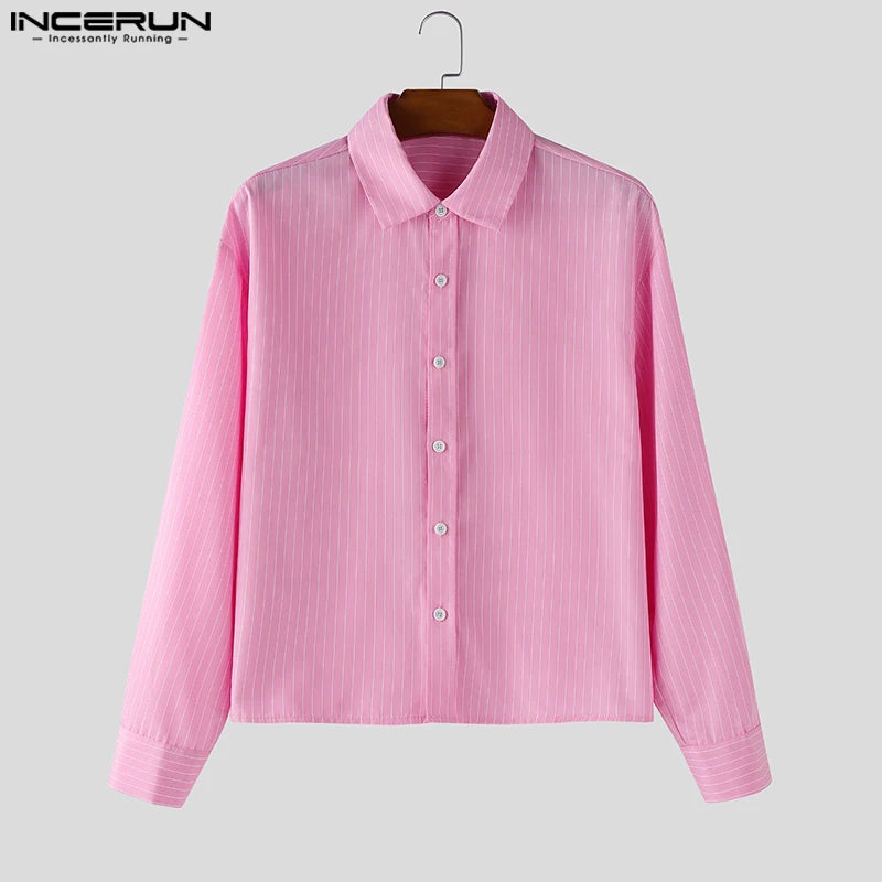 INCERUN Men Striped Shirt Lapel Long Sleeve Loose Casual Men Clothing 2025 Oversize Streetwear Spring Autumn Tops Fashion Shirts