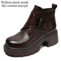 DRKANOL Wide Head Design Women Platform Boots Autumn Winter Warm Thick High Heel Hool And Loop Metal Genuine Leather Ankle Boots