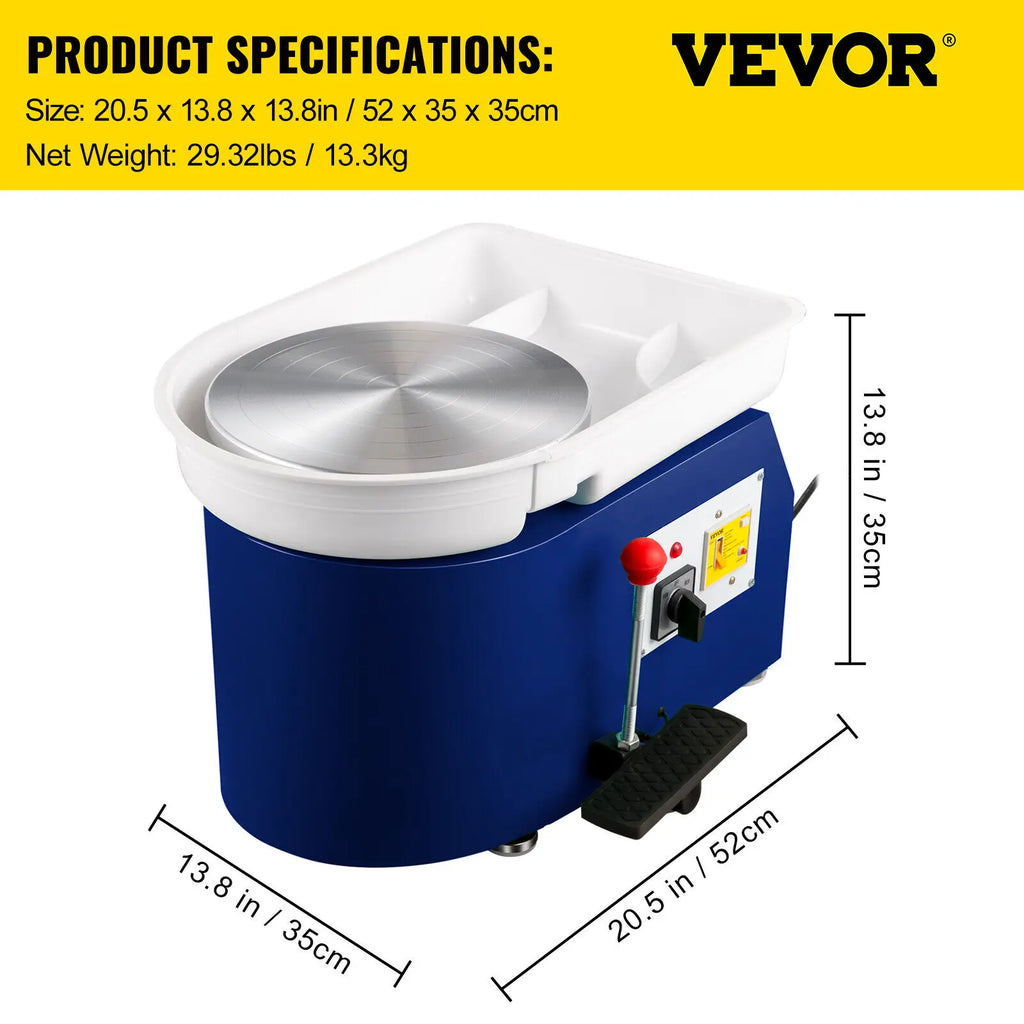 SucceBuy Electric Pottery Wheel Machine 28cm 350W Manual Handle Foot Pedal for School Ceramic Clay Working Forming DIY Art Craft