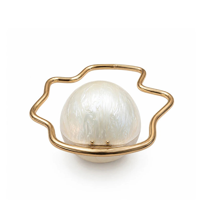 Egg Shape Acrylic Iron Box Handbag,Women Irregular Metal Frame Evening Bag,Luxury Wedding Elegant Party White Clutch Purse