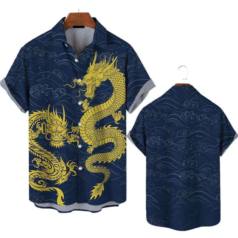 3d Printed 2024 Chinese Dragon Shirt Men Women Fashion Summer Hawaiian Shirt Fashion Top Loose Short Sleeves Blouse Clothing