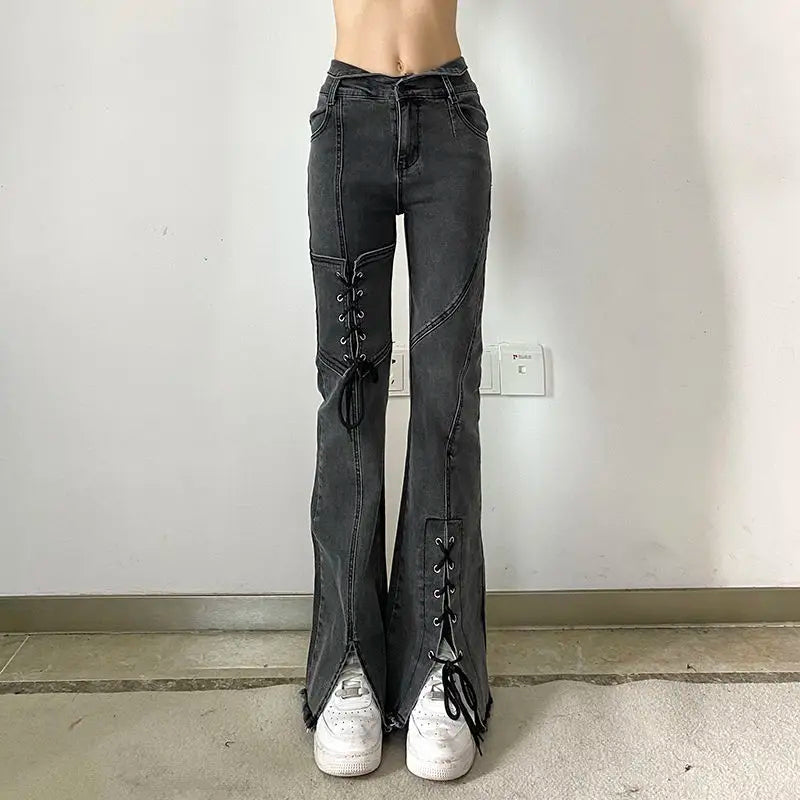 Denim Jeans Pants for Women Korean Trend High Waist Long Flare Leggings Skinny Fashion Women's Bell Bottom Jeans Split Vintage
