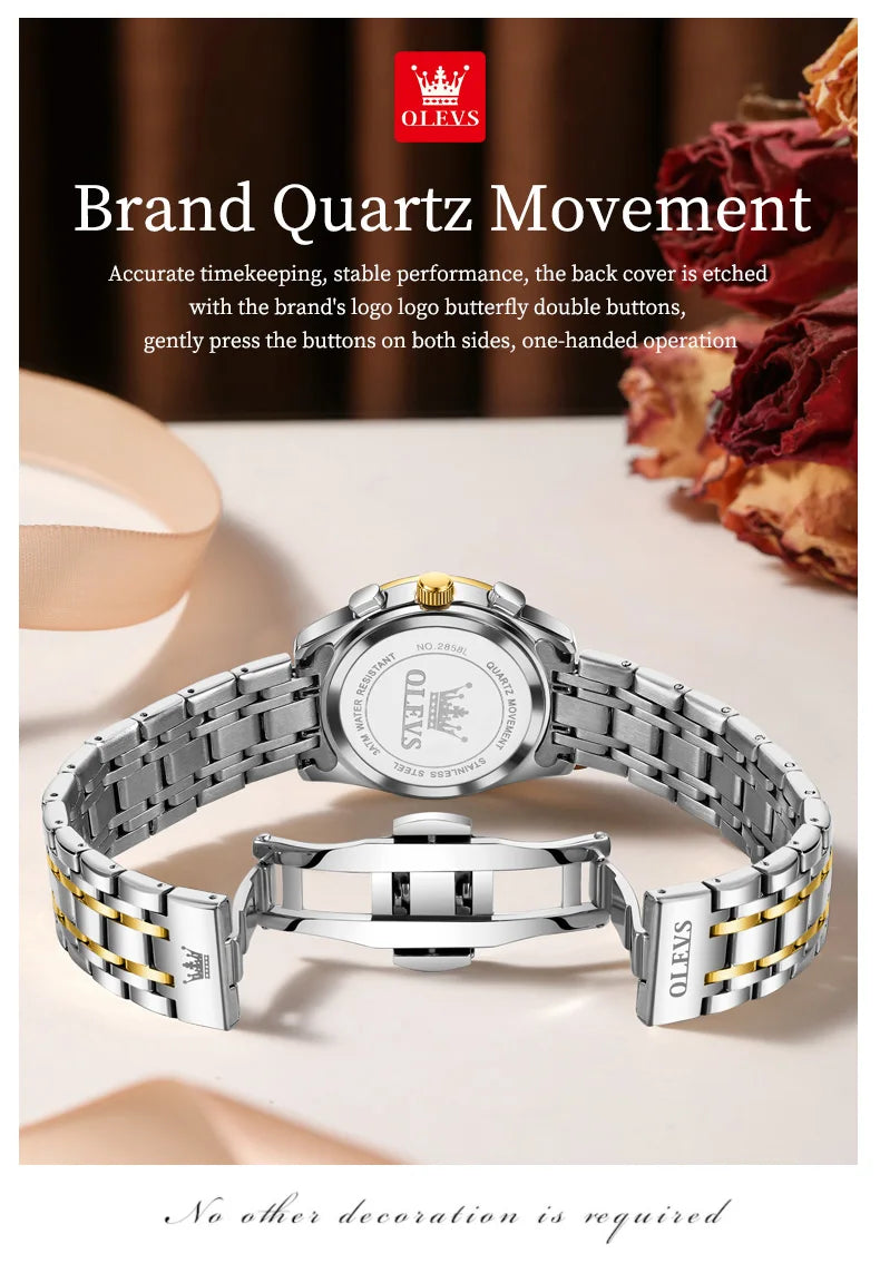OLEVS 2858 New Womens Watch Original Multifunction Quartz Wristwatch Waterproof Luminous 24 Hours Gift Box Watch For Ladies