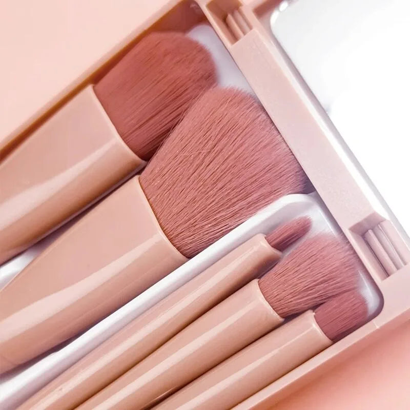 Makeup Brush Set With Mirror Case Portable Travel Cosmetic Brushes Soft Face Powder Foundation Eye Makeup Kit For Women