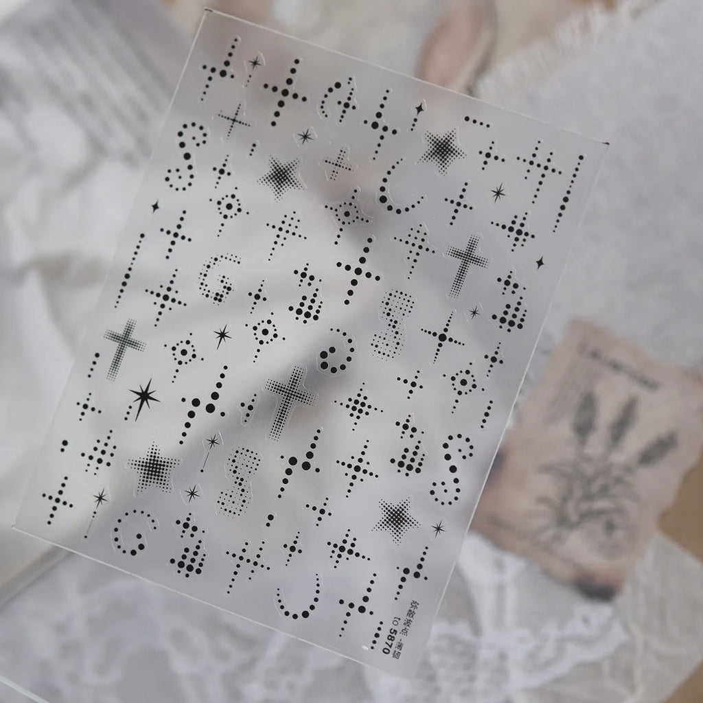 1Pcs Fashion Black White Silver Polka Dot Matrix Diffusion Pentagram Star Starburst Cross-shaped Adhesive DIY Nail Art Stickers