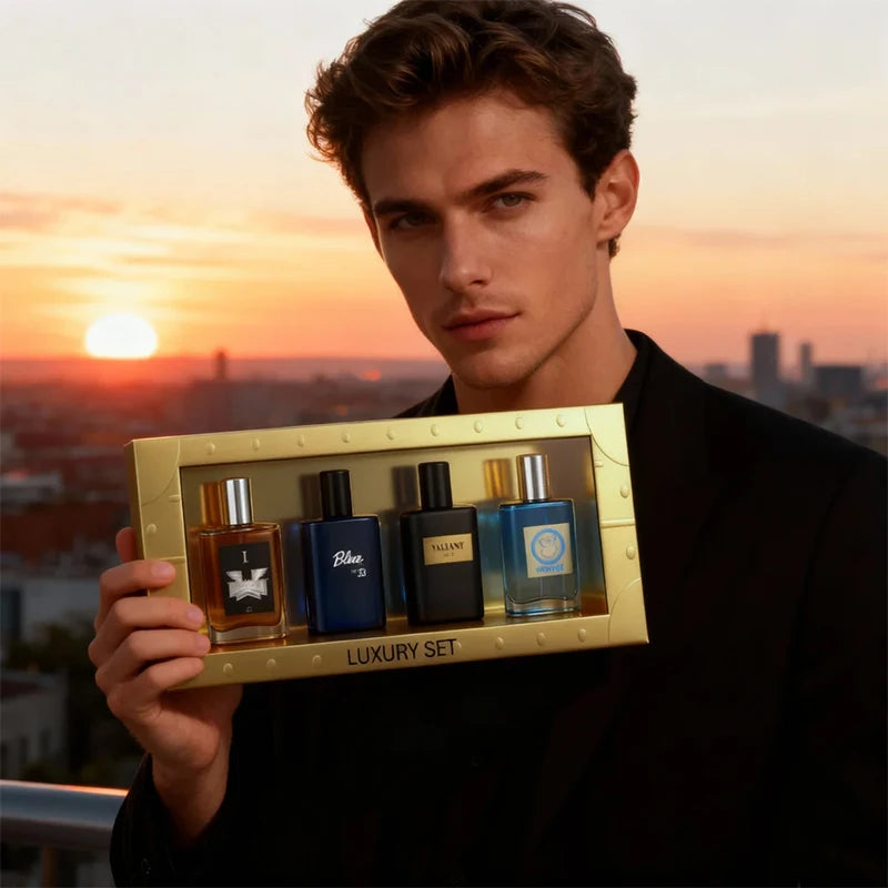 4-Piece Men's Perfume Gift Set (0.68oz Each) - 4 Long-Lasting Fruity aroma & Fresh Scents, The Perfect Holiday, Date & Party Gift