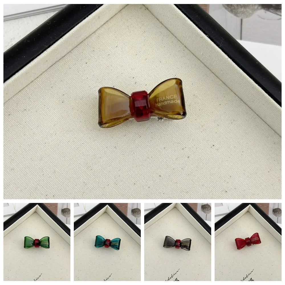 Minimalist New Acetic Acid Bow Hair Clip Transparent Cute Gold Label Mini Duckbill Clip Hairpin Side Bangs Hair Clip