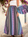 Ethnic Style Print Vacation A-Line Bohemian Long Beach Skirt