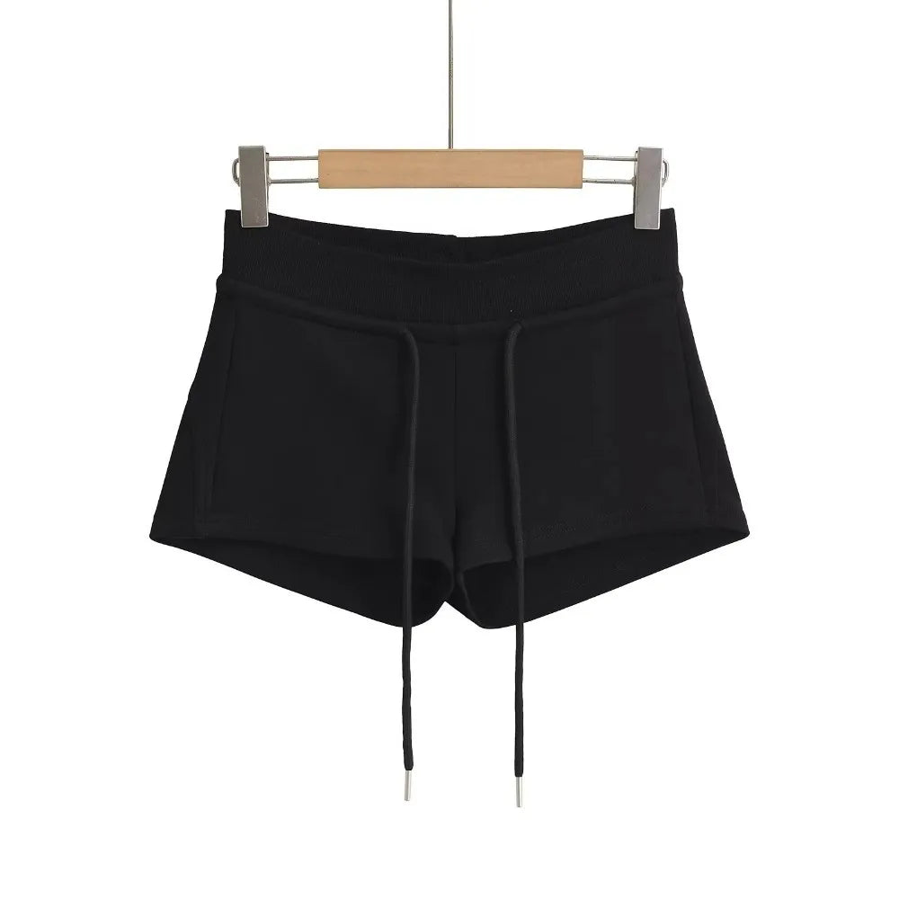 Casual Drawstring Women Sports Shorts Low-rise Black/Grey Casual Pants Slim Fitting Sweat Shorts Summer