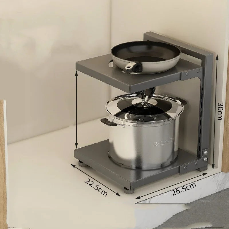 Kitchen Storage Rack Adjustable Plates and Pots Carbon Steel Storage Rack Free Layered Snap-on Floor Pot Rack Kitchen Storage