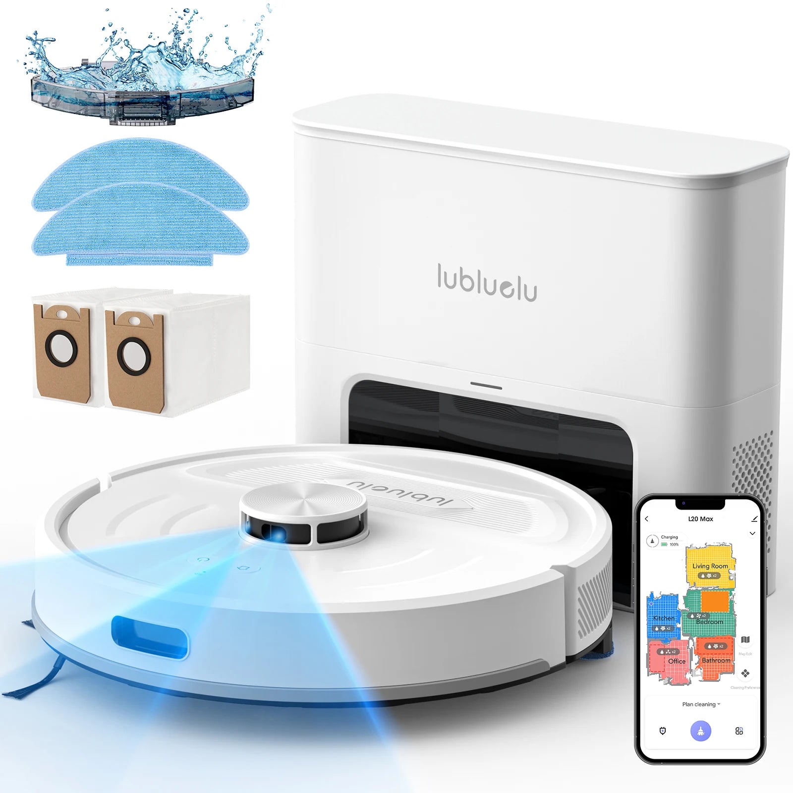Lubluelu L20Max Self-Emptying 3-in-1 Robot Vacuum Mop - 6000Pa Suction LiDAR Navigation Large Dust Bag Hands-Free 120min Runtime