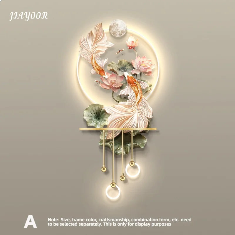 Modern Light Luxury Entrance LED Decorative Painting Koi Carp Home Decoration Living Room Bedroom Sofa Wall Corridor Mural Light