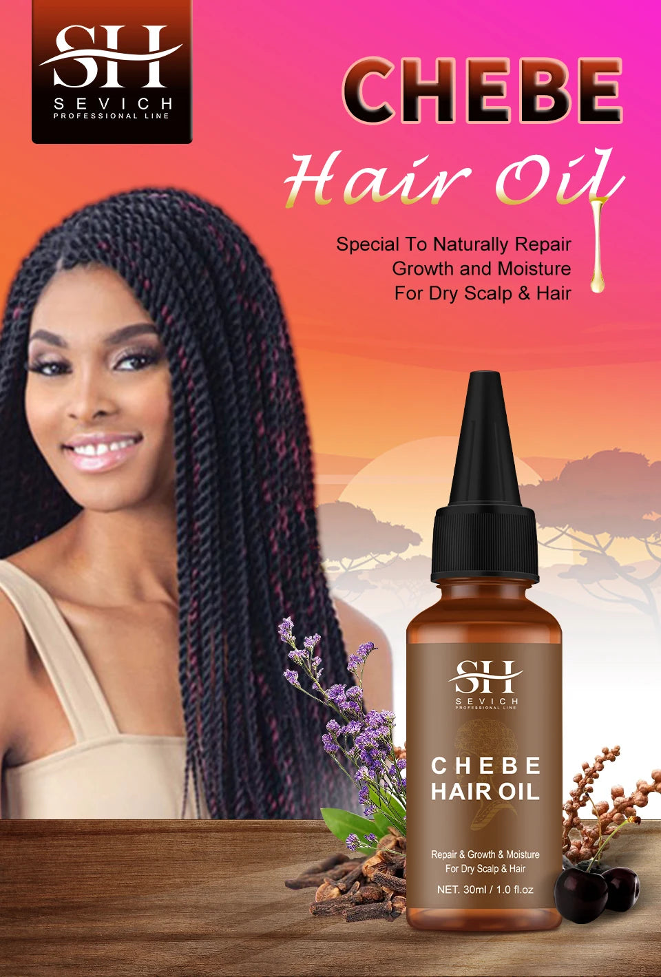 100% Chebe Powder From Chad Africa Women Traction Alopecia Treatment Oil Men Fast Hair Growth Spray Hair Loss Treatment Sevich