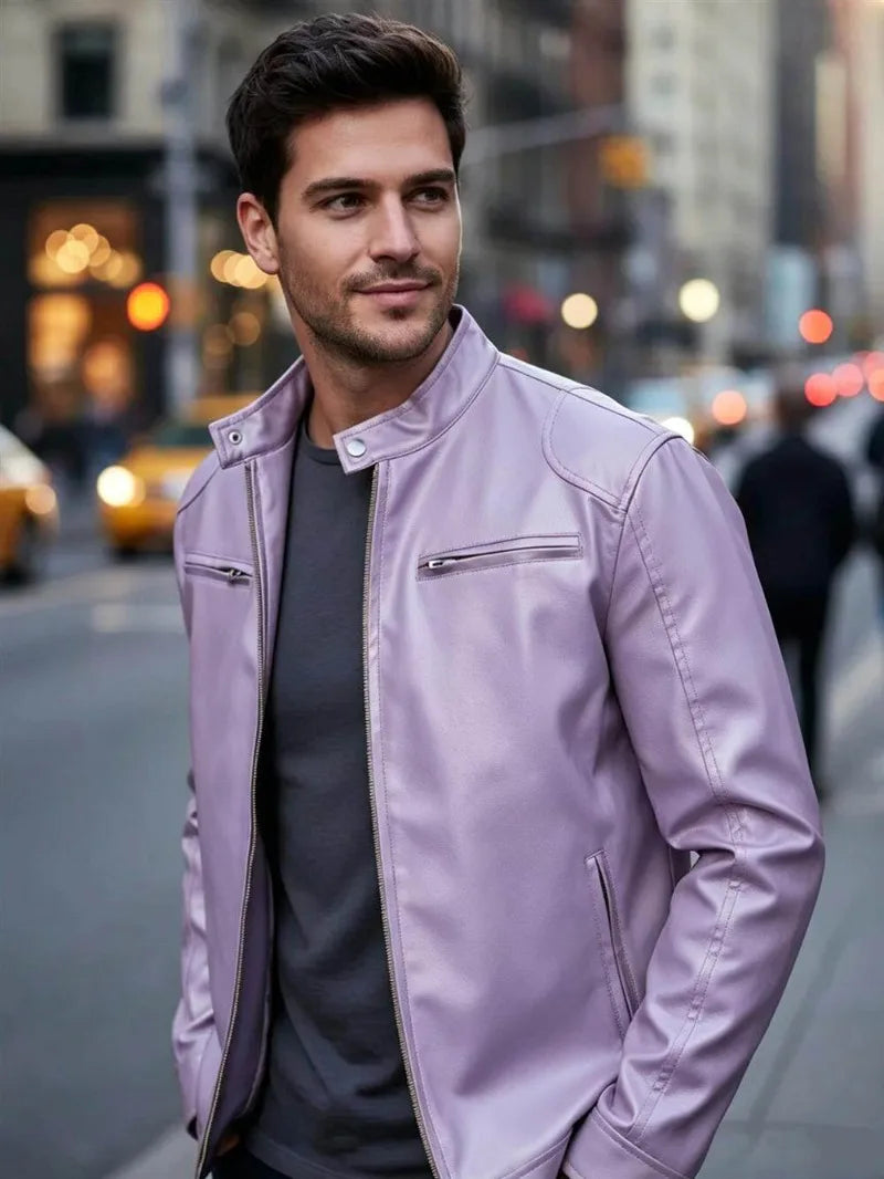 Men's PU leather jacket stand-up collar slim-fit vintage-style biker jacket spring/fall top
