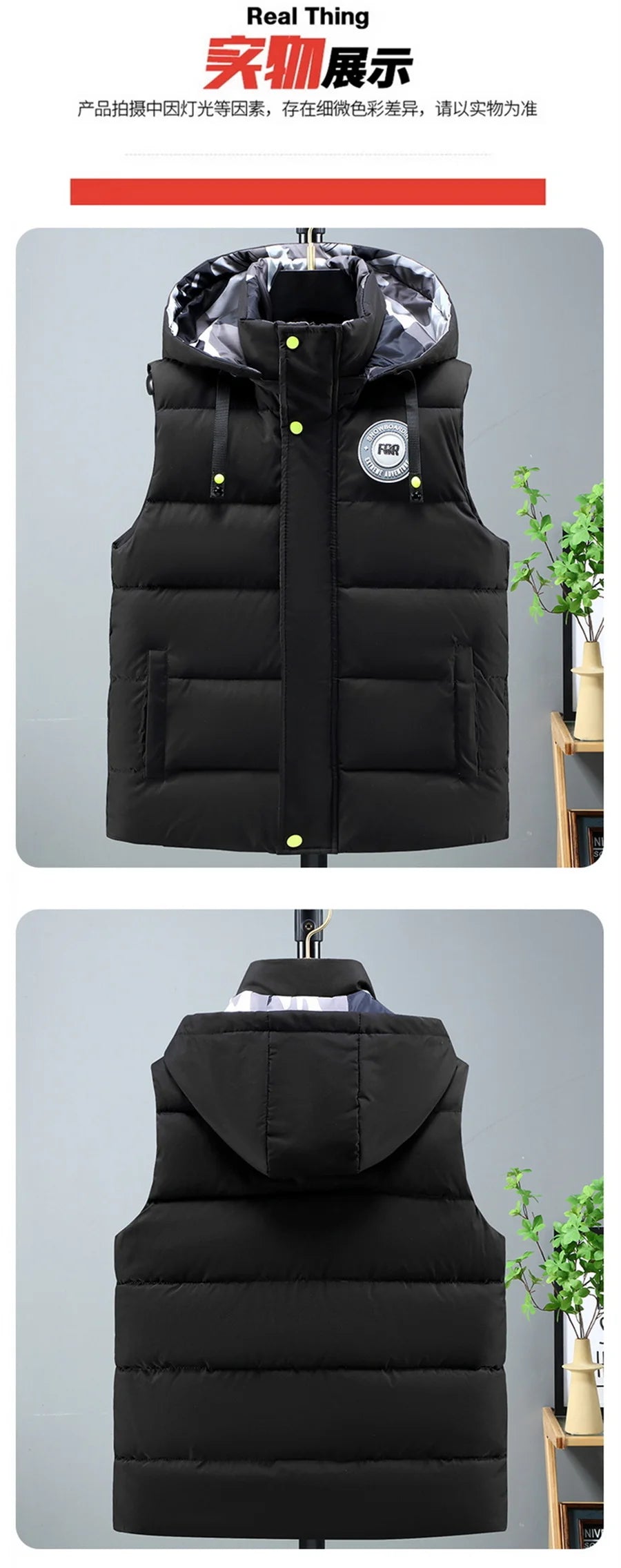 Black Men Cotton Padded Vest Fashion Detachable Hooded Sleeveless Jackets Winter Warm Men's Clothes Male Thick Coat Big Size 5XL