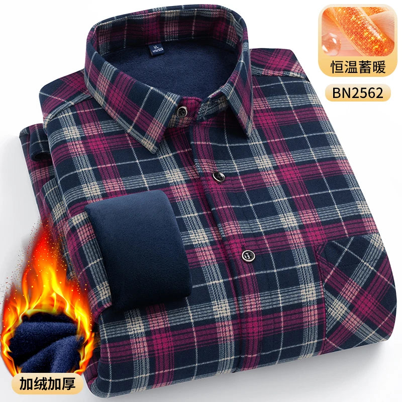 Men's Warm Long-Sleeved Shirt with Double-Sided Fleece, Winter Casual, Cold-Resistant, Street Fashion, Comfortable and Versatile