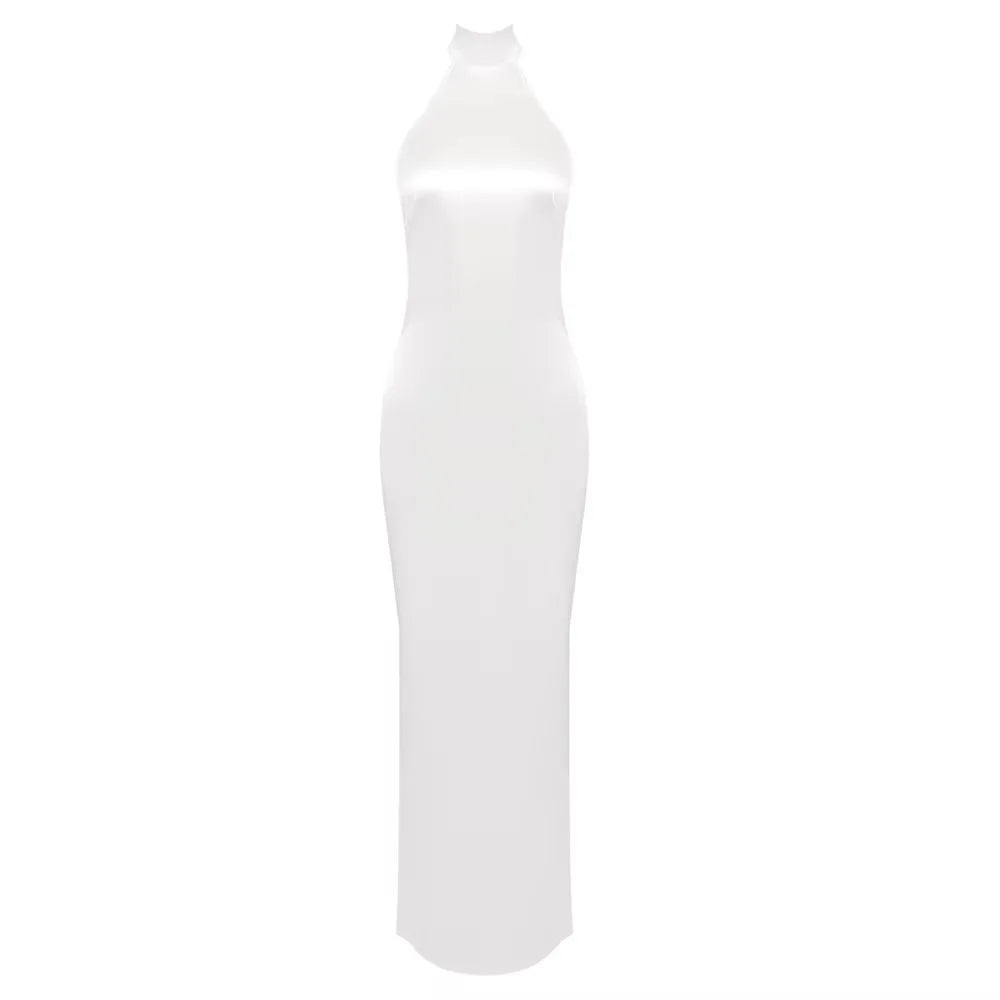 New Summer 2026 Fashion European and American Style Sexy Temperament Elegant White Backless Halter and Beaded Dress for Women