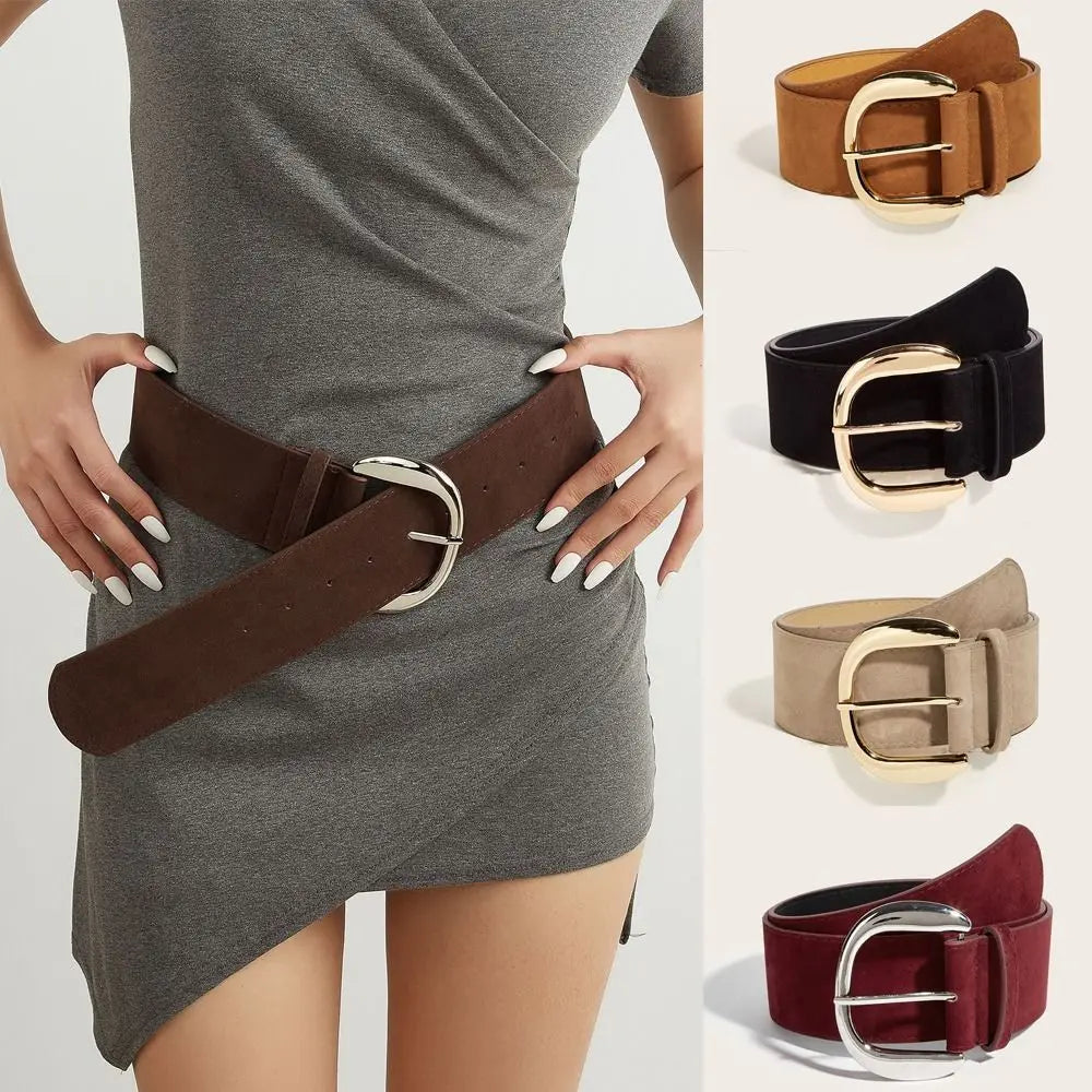 Maillard Styles Suede Leather Wide Belt Luxury Design Trendy Pin Buckle Waistband Casual Versatile Business Waist Strap Gifts