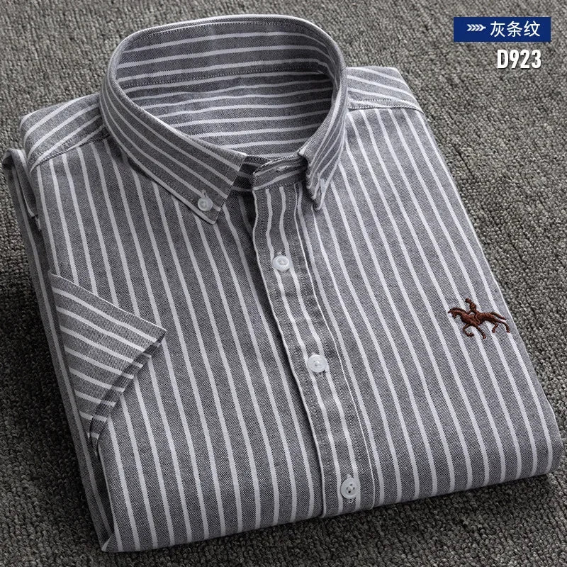 Short Sleeve For Men Shirt 100% Cotton Oxford Casual Without Pocket Solid Men's Dress Shirts Plus Size 6XL