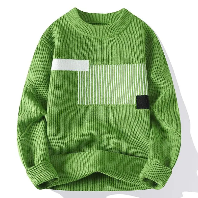 Upgraded Versio Knitted Sweater Fashion Patchwork Knitting Mock Neck Pullovers Autumn Winter Daily Casual Warm Pullover Sweaters