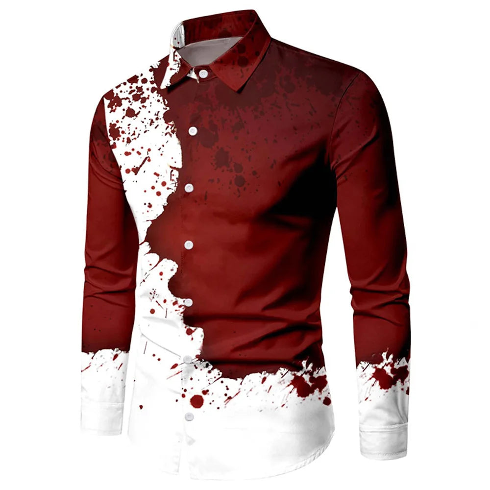 Versatile And Elegant Men's Elastic Face Printed Shirt Casual Lapel,easy To Care For Spring And Fall, Perfect For Every Occasion