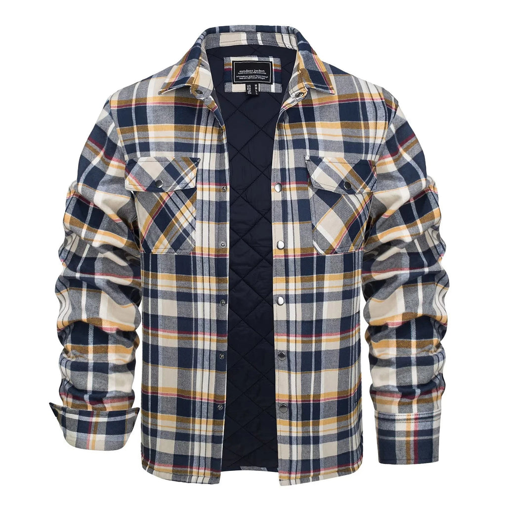 MAGCOMSEN Flannel Shirt with Quilted Lined Jacket Mens Long Sleeve Plaid Shirt Coat Button Down Outerwear Winter Male