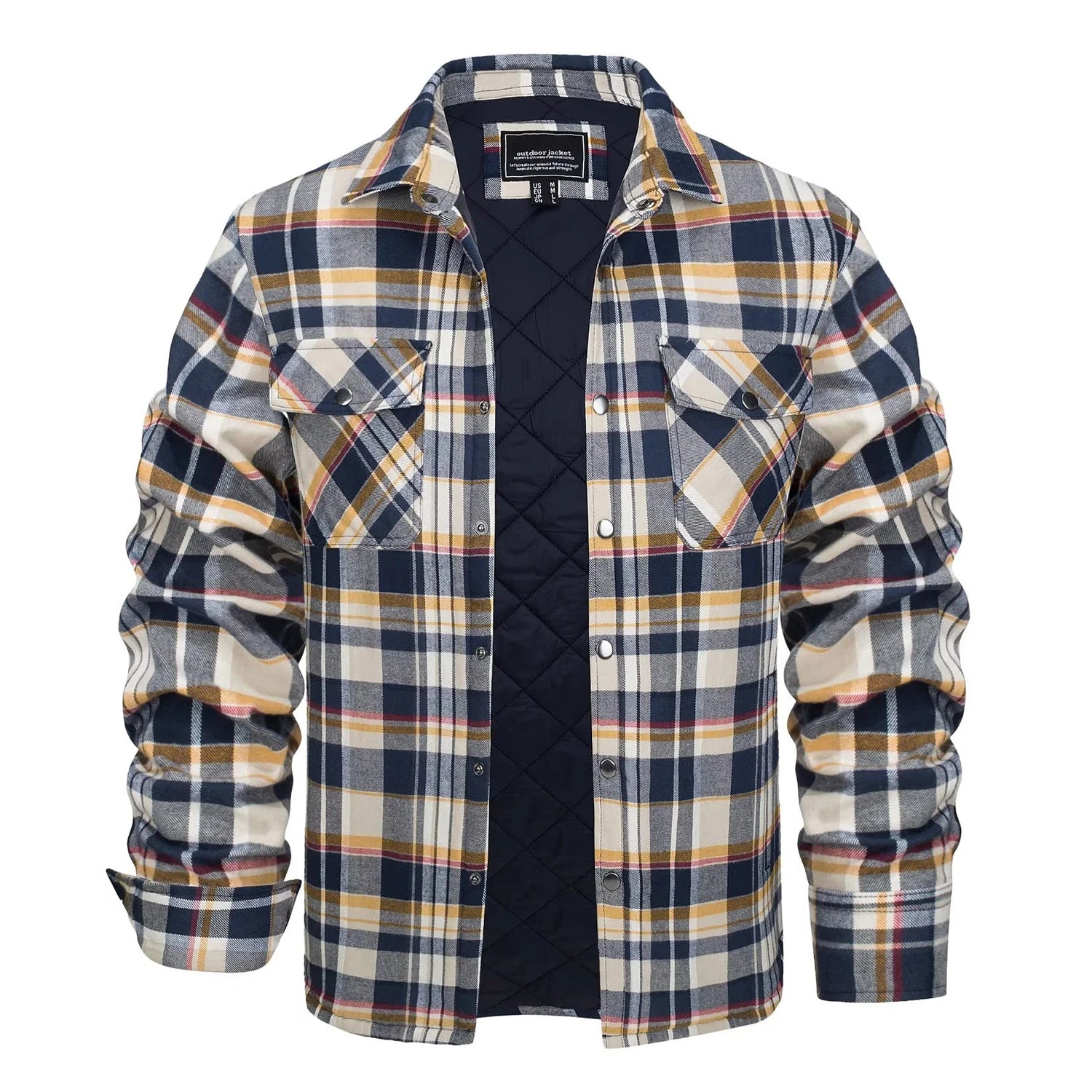 MAGCOMSEN Flannel Shirt with Quilted Lined Jacket Mens Long Sleeve Plaid Shirt Coat Button Down Outerwear Winter Male