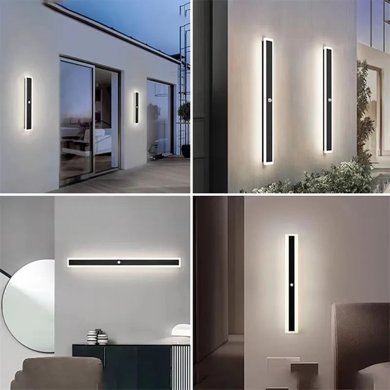 Outdoor Wall Light With Motion Sensor 90v 240v IP65 Waterproof Porch Lamp LED Long Garden Lamps For Villa Garage Lighting