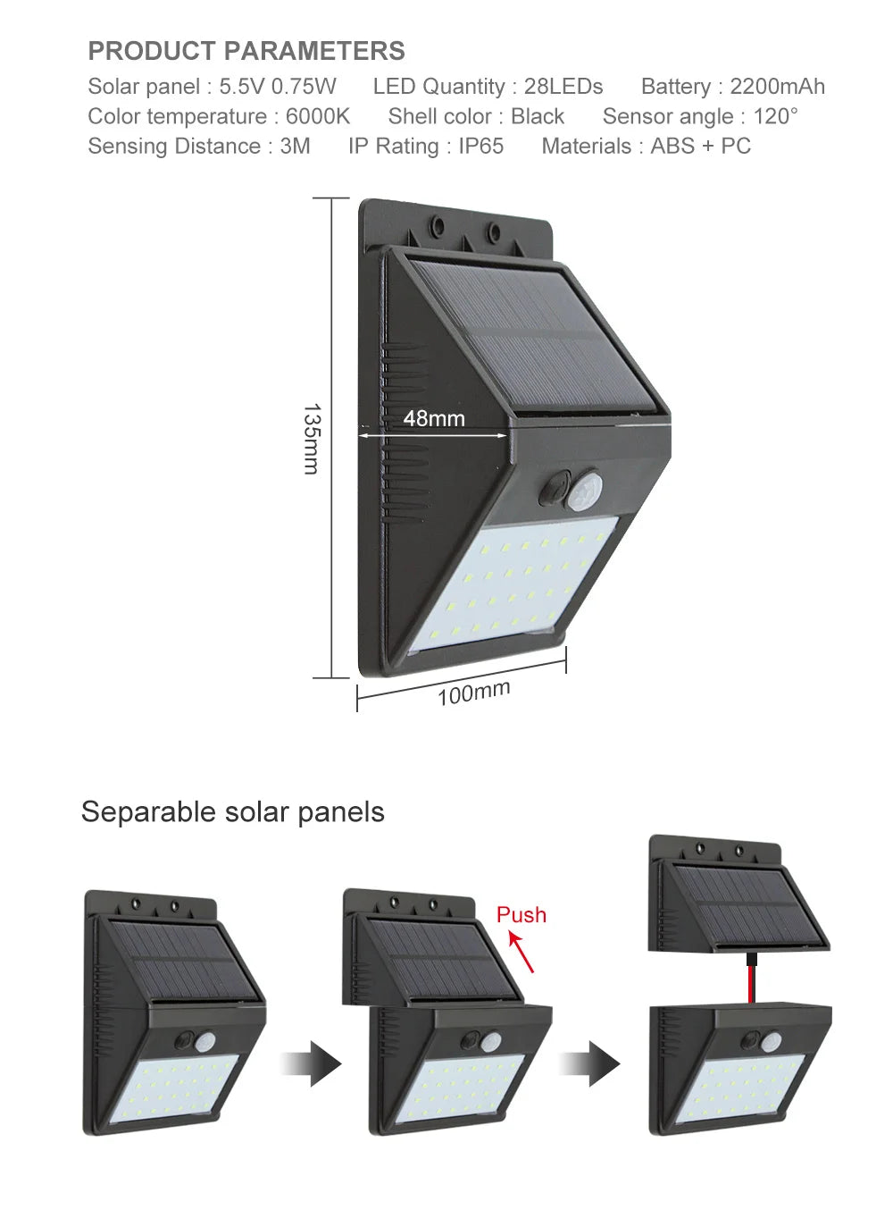 Solar LED Light Outdoor Waterproof PIR Motion Sensor Wall Lamp For Garden Fence Patio Sconce Emergency Lighting