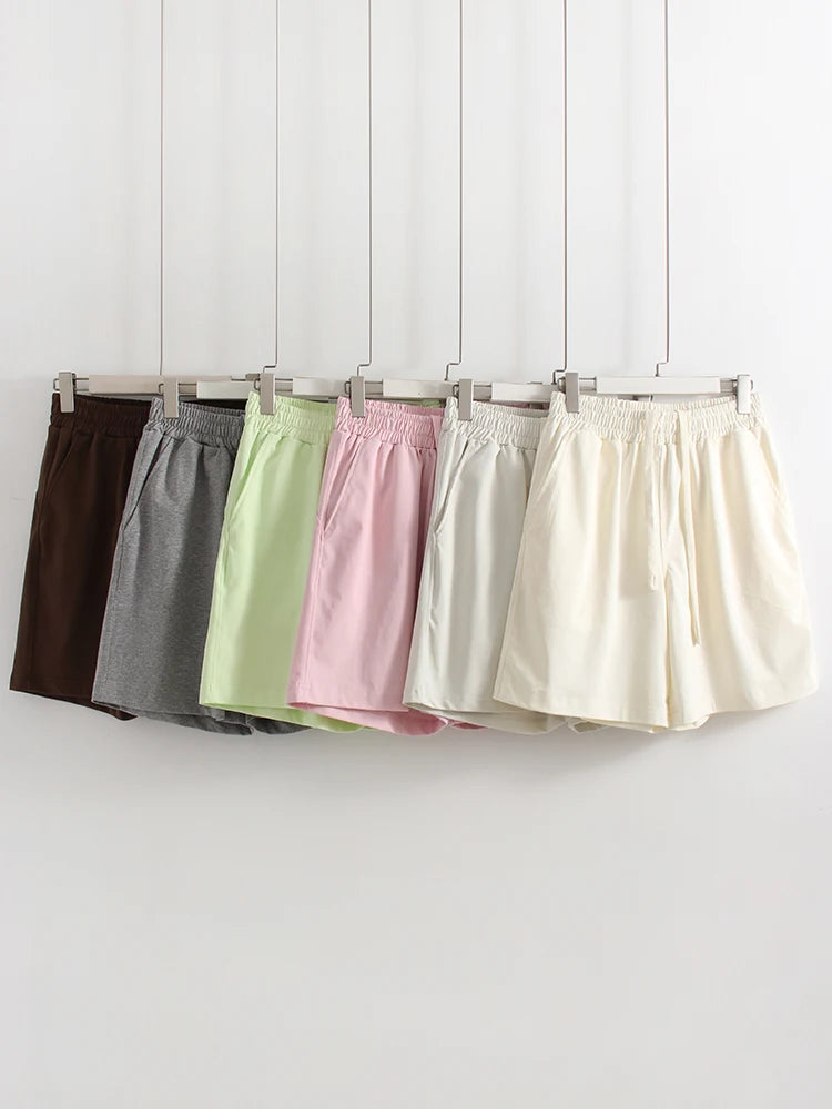 Summer 2 Piece Shorts Set Woman Cotton Brown Oversized T Shirts And Shorts Two Pieces Outfits For Women White Short Sets Pink