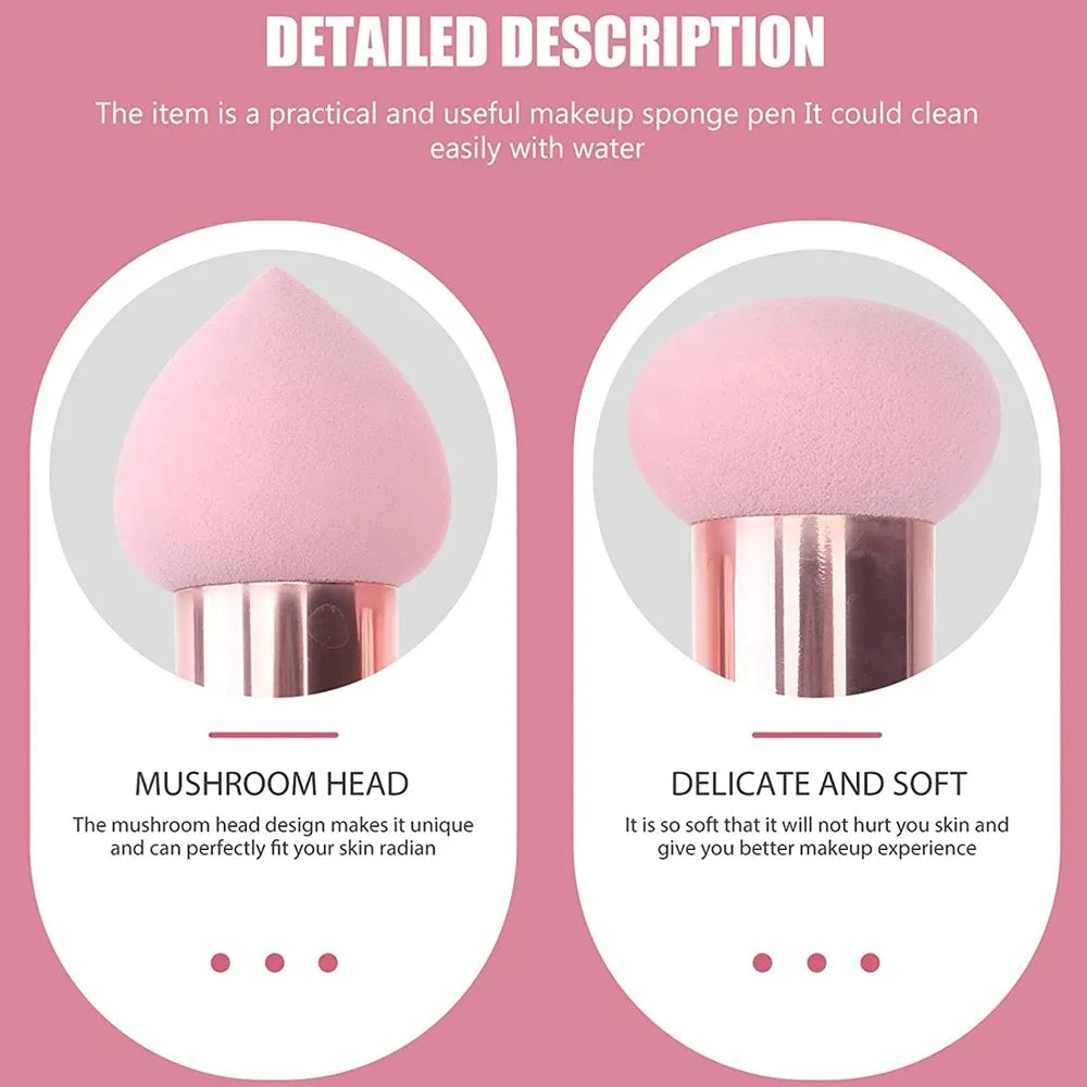 3-Piece Makeup Sponge Set with Handles - 3 Unique Shapes  with Plastic Handles for Flawless Foundation, Blending, and Detailing,