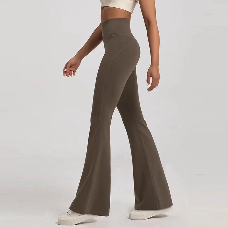 Women's High-Waisted Flared Pants with Elastic Waist Cinching Hip-Lifting for Fitness Exercise Casual Outdoor Yoga Trousers