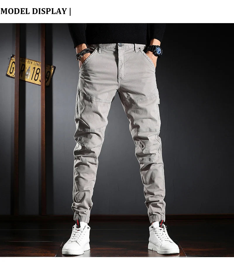 Streetwear Fashion Men Jeans Elastic Stretch Slim Fit Spliced Designer Casual Cargo Pants Hombre Hip Hop Joggers Men Overalls