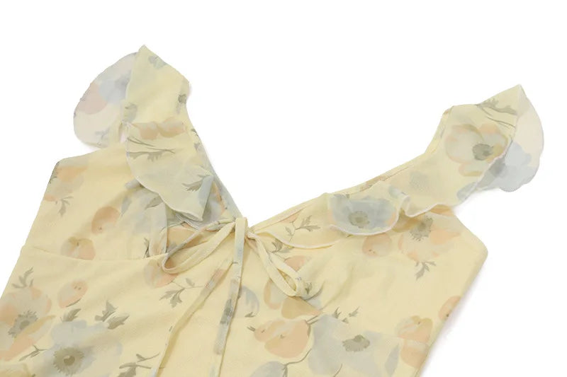 Cryptographic Summer Floral Print Plunge Maxi Dress Outfits Sexy Backless Fairy Sun Dresses Vacation Beachwear Vestido Coquette