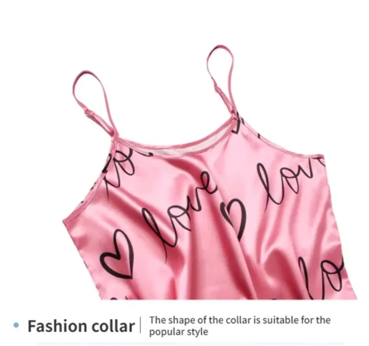Sleepwear Women's Sexy Lingerie Heart Print Nightdress Scoop Neck Criss Cross Back Sleepdress Nightgowns Pajamas Nighties