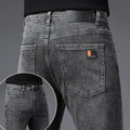 Korean Fashion Men's Soft Stretch Slim Fit Jeans Business Casual Straight Denim Pants Classic Brand Washed Blue Gray Trousers