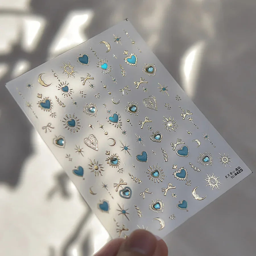 5D Gradient Love Gem Glitter Love Heart Colorful Cat's Eye Rhinestone Soft Self Adhesive Nail Art Stickers Shiny Manicure Decals