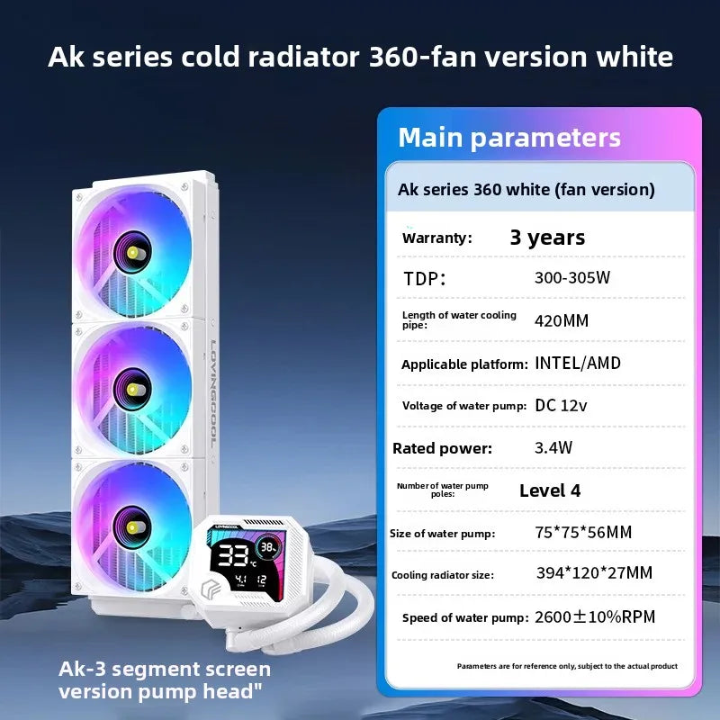 360 ARGB CPU Liquid Cooler with Segment Code Screen Temperature Display