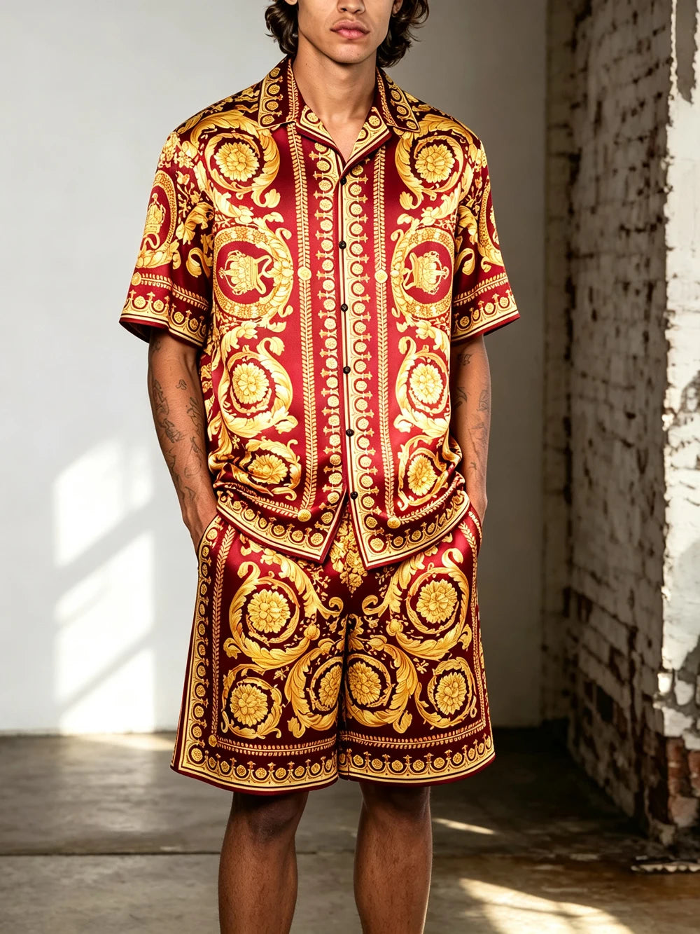 2026 Men's Summer New Smooth Polyester Shirt, Baroque Color-Printed Shirt Gift for Men for Festivals Parties Fast Shipping