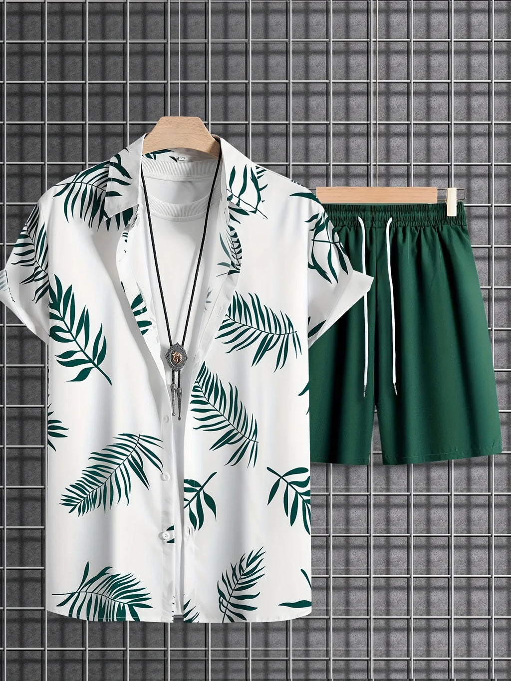 Hawaiian Shirt 3D Coconut Tree Print Short-Sleeve Shirt + Shorts Two-Piece Set Casual Beach Vacation Outfit Men's Clothing