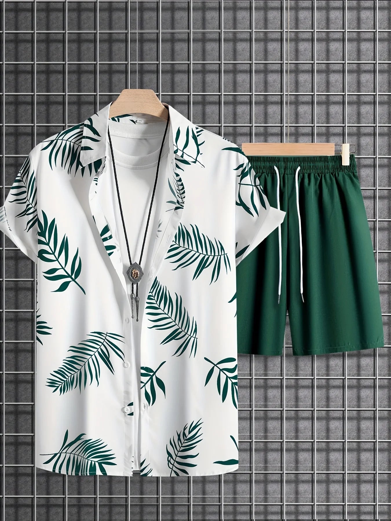 Hawaiian Shirt 3D Coconut Tree Print Short-Sleeve Shirt + Shorts Two-Piece Set Casual Beach Vacation Outfit Men's Clothing