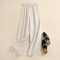 Women's Pants Summer Cotton Linen Wide-legged Elastic Waist Tie Casual Pants Loose Versatile High-waisted Straight Trousers