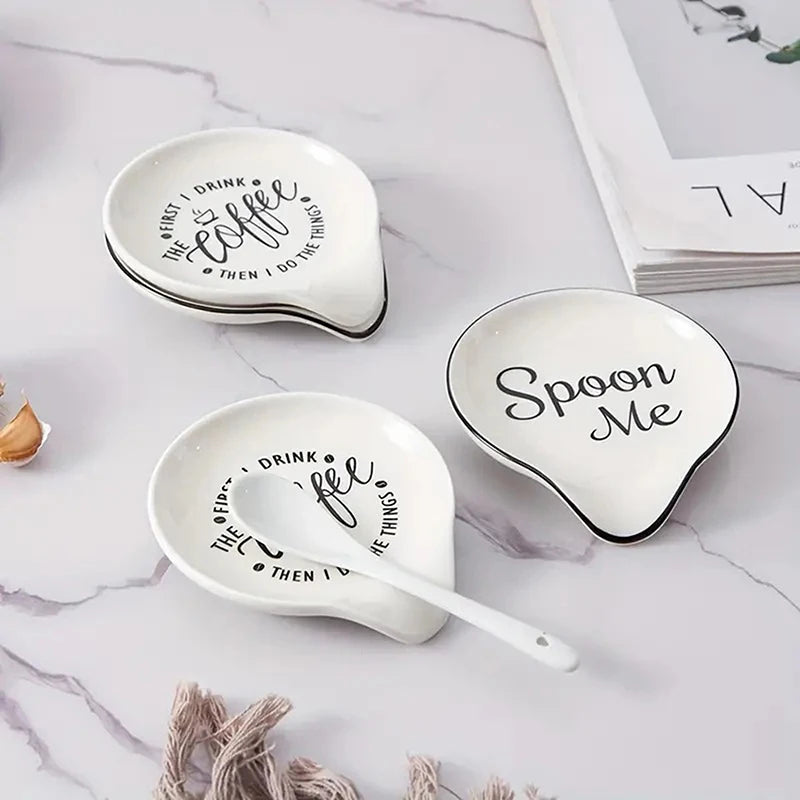 White Ceramic Versatile Spoon Holder & Tray Perfect For Coffee & Soup Spoons Kitchen Organizer Kitchen Utensils Tableware〔CC11〕