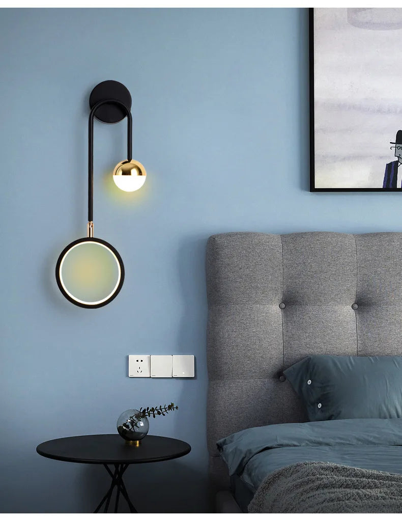 Modern Led Wall Lamp Nordic Sconce Round Lighting Luxury Rotatable Corridor Bedside Hallway Living Room Dining Indoor Deco Light