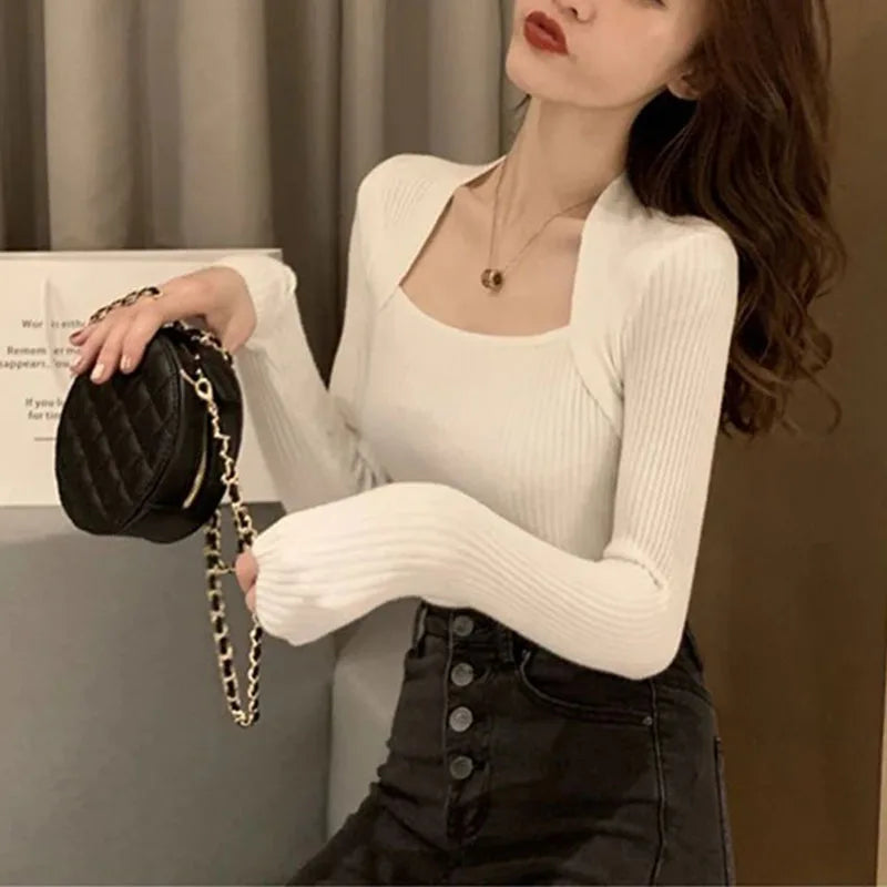 Women Pullover Sweater Autumn Long Sleeve Pullover Basic Top Fashion Elastic Female Winter Solid Knitted Jumper